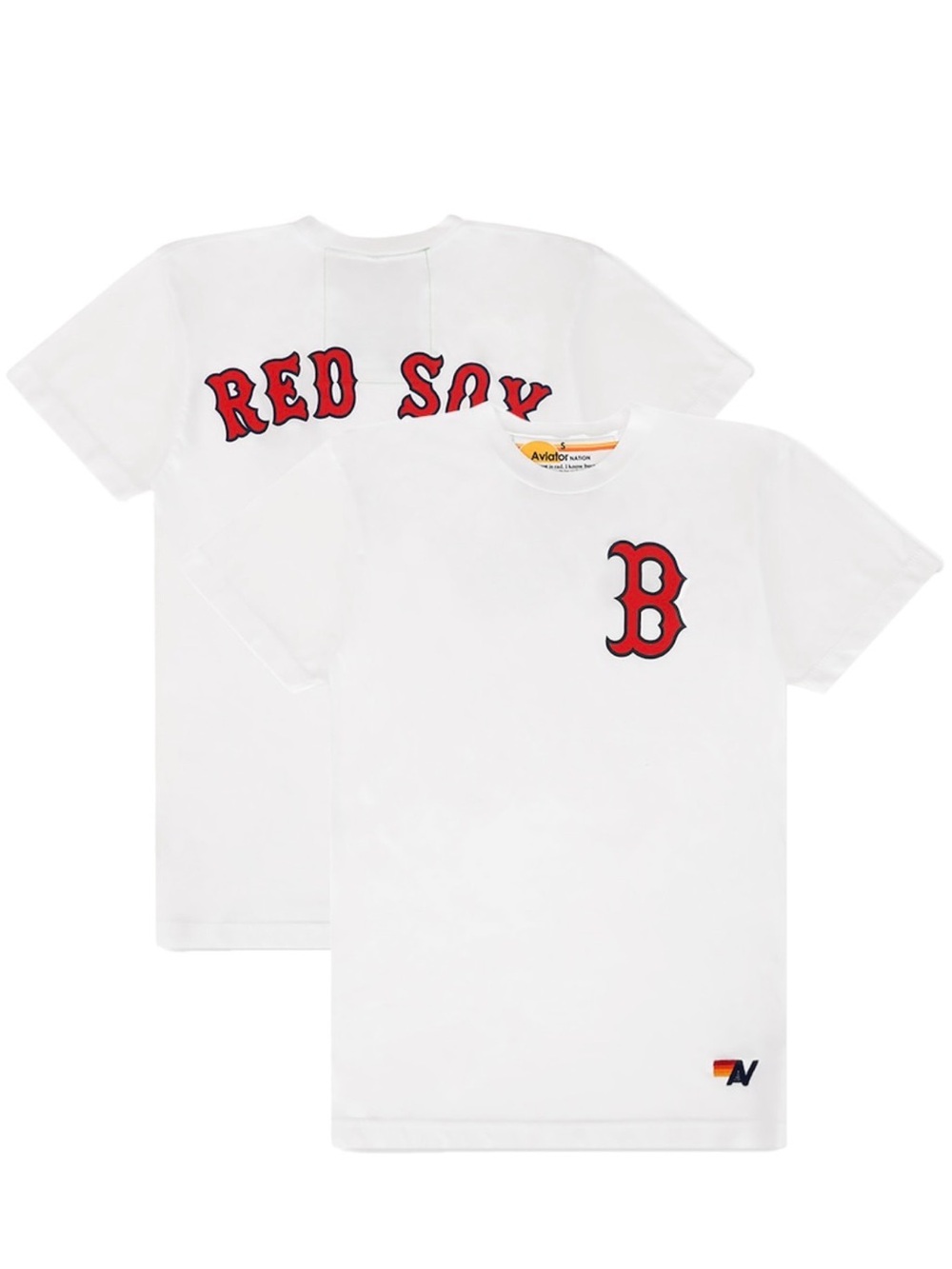 Aviator Nation White Short Sleeve 'Red Sox' Graphic Tee with Red Logo